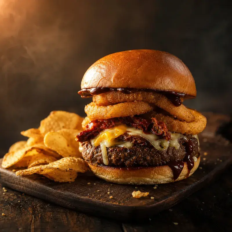 Veggie Burger Frohnatur mit Redefine Meat, Zwiebelringen und Käsemix