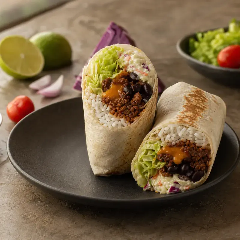 Burrito Gringo mit Reis, Salat, Bohnen