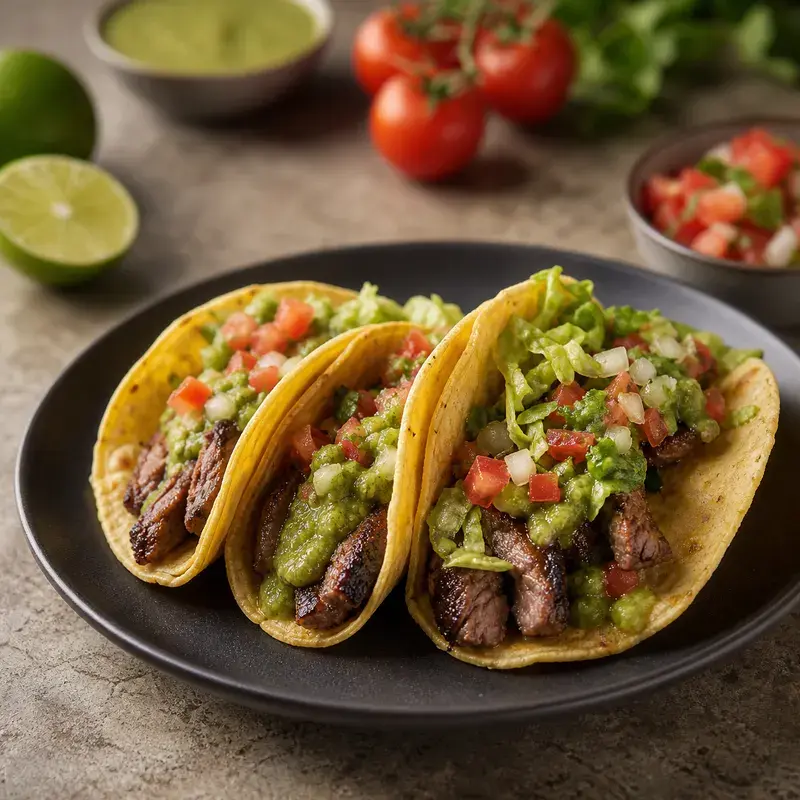 Carne Asada mit Flankensteakstückchen, Salsa Verde, Pico de Gallo