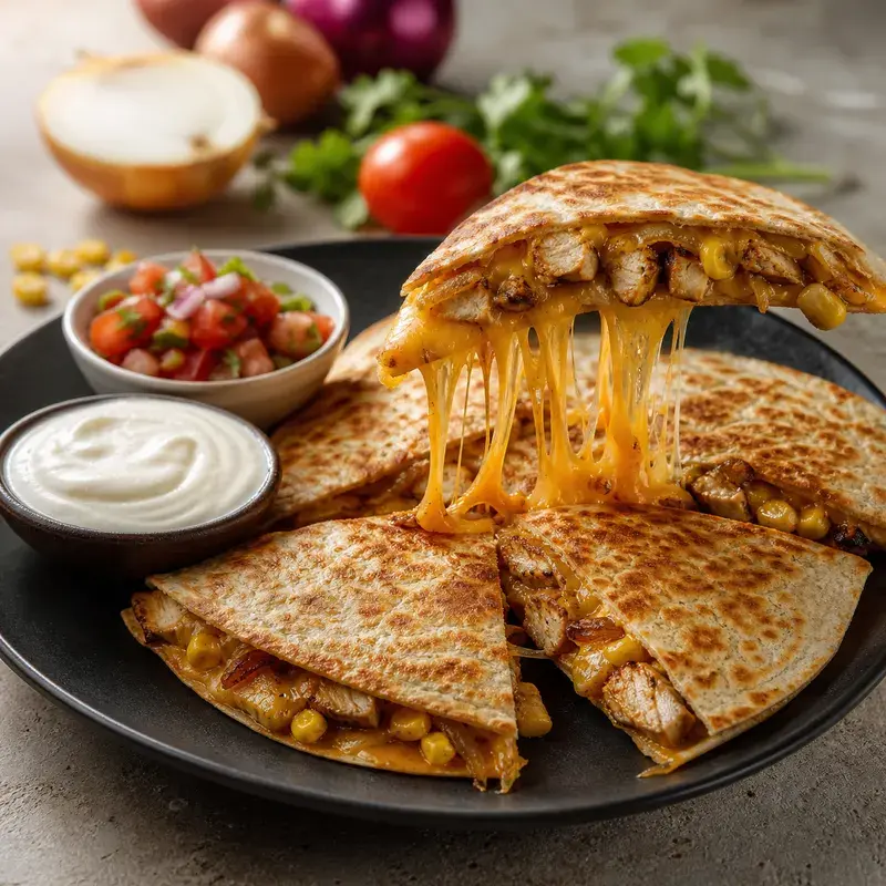 Pollo Quesadilla mit Weizentortilla, Cheddar, saftige Hühnerbrust