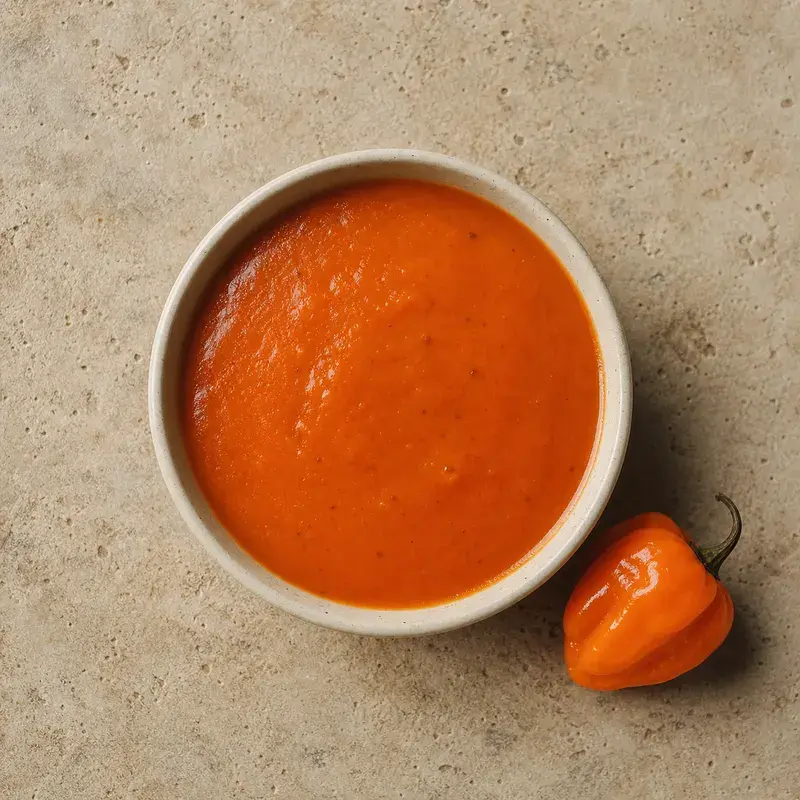 Salsa Habanero in einer Schale, kräftig orange