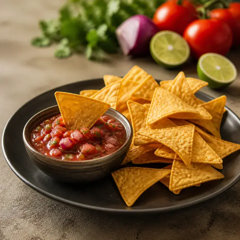 Totopos con Salsa mit Tortillachips, Tomatensalsa