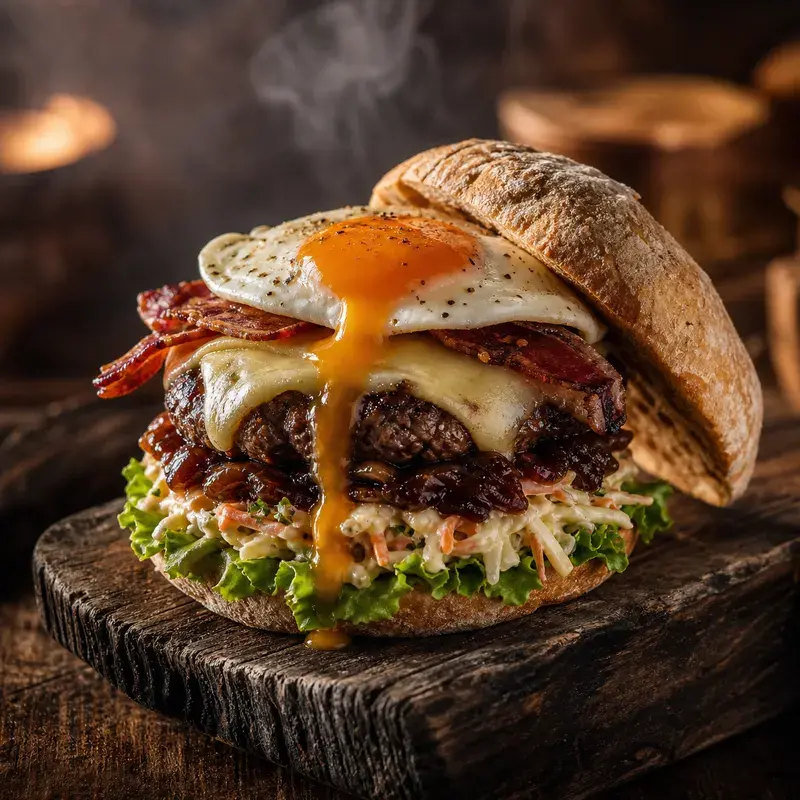 Bauernburger mit Traditionelles Ciabatta-Bun, Coleslaw, Salat