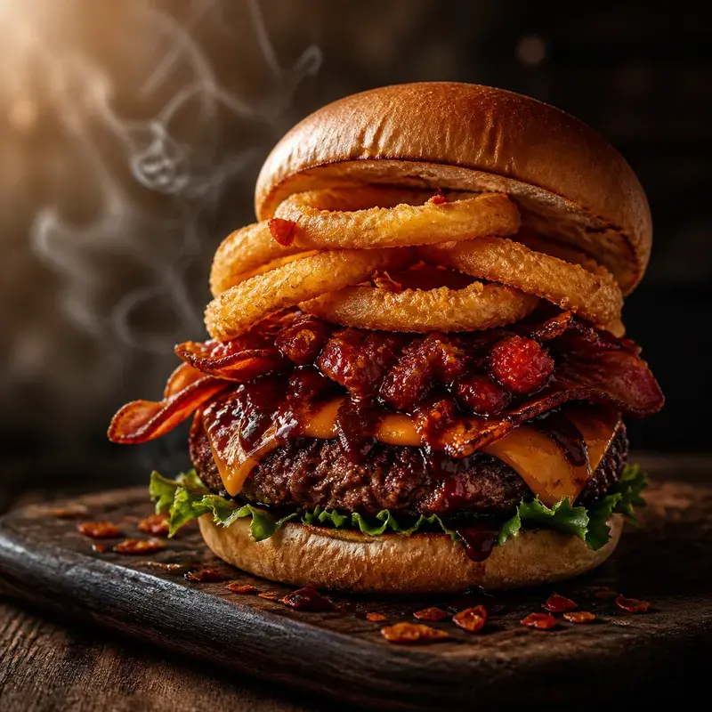 Brandstifter mit Weizenhefeteig-Bun, Rauchig scharfe BBQ Chilli Sauce, Salat