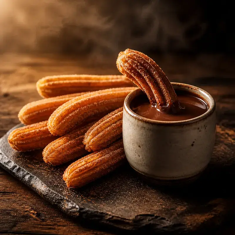 Churros mit heißer Schokolade mit 6 Stück
