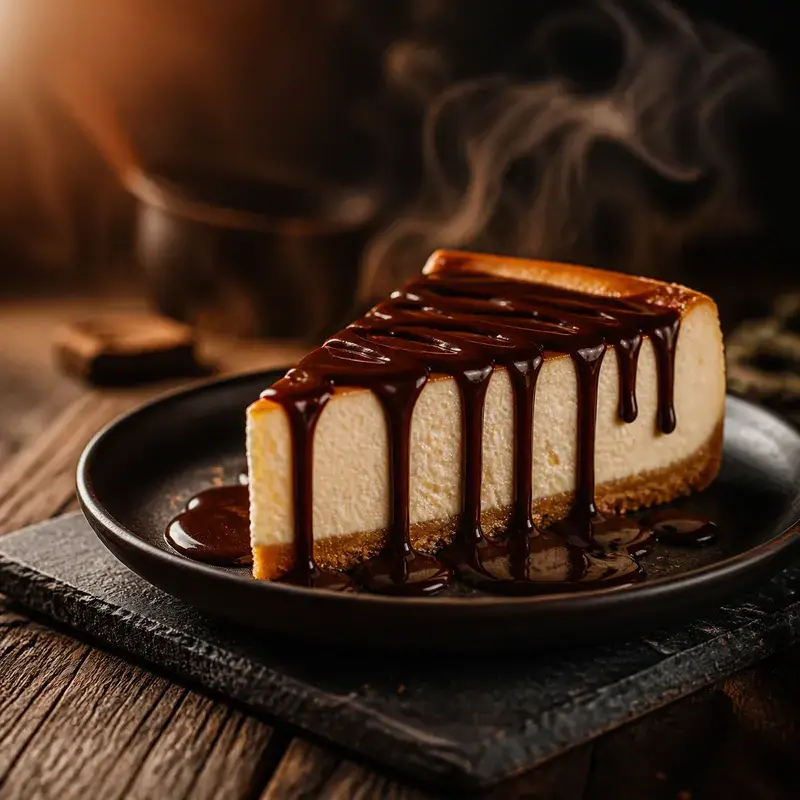 New York Cheesecake mit Schokosauce