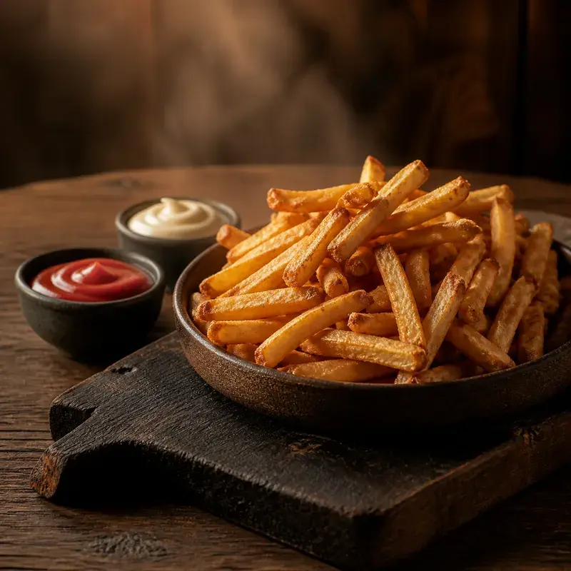 Große Pommes mit ca. 500g, inklusive Ketchup und Mayo