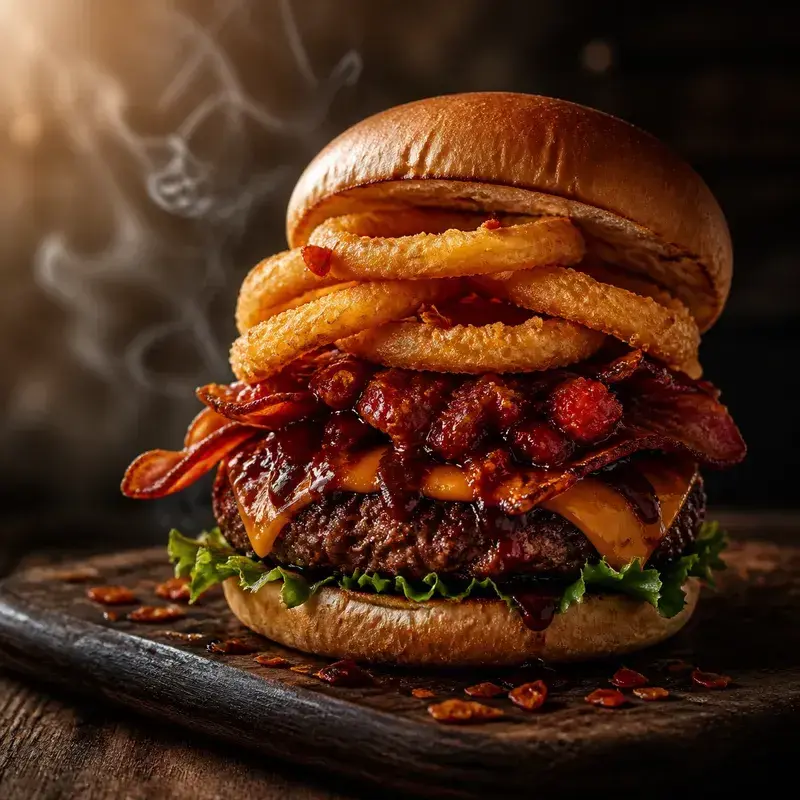 Brandstifter mit Weizenhefeteig-Bun, Rauchig scharfe BBQ Chilli Sauce, Salat