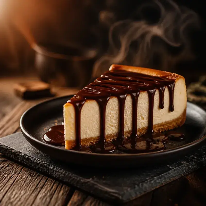 New York Cheesecake mit Schokosauce