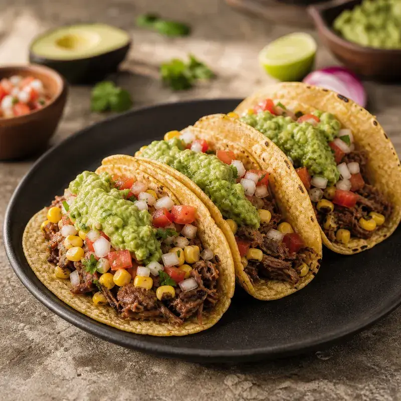 Veggie Taco mit Redefine Pulled Beef, Mais, Zwiebeln